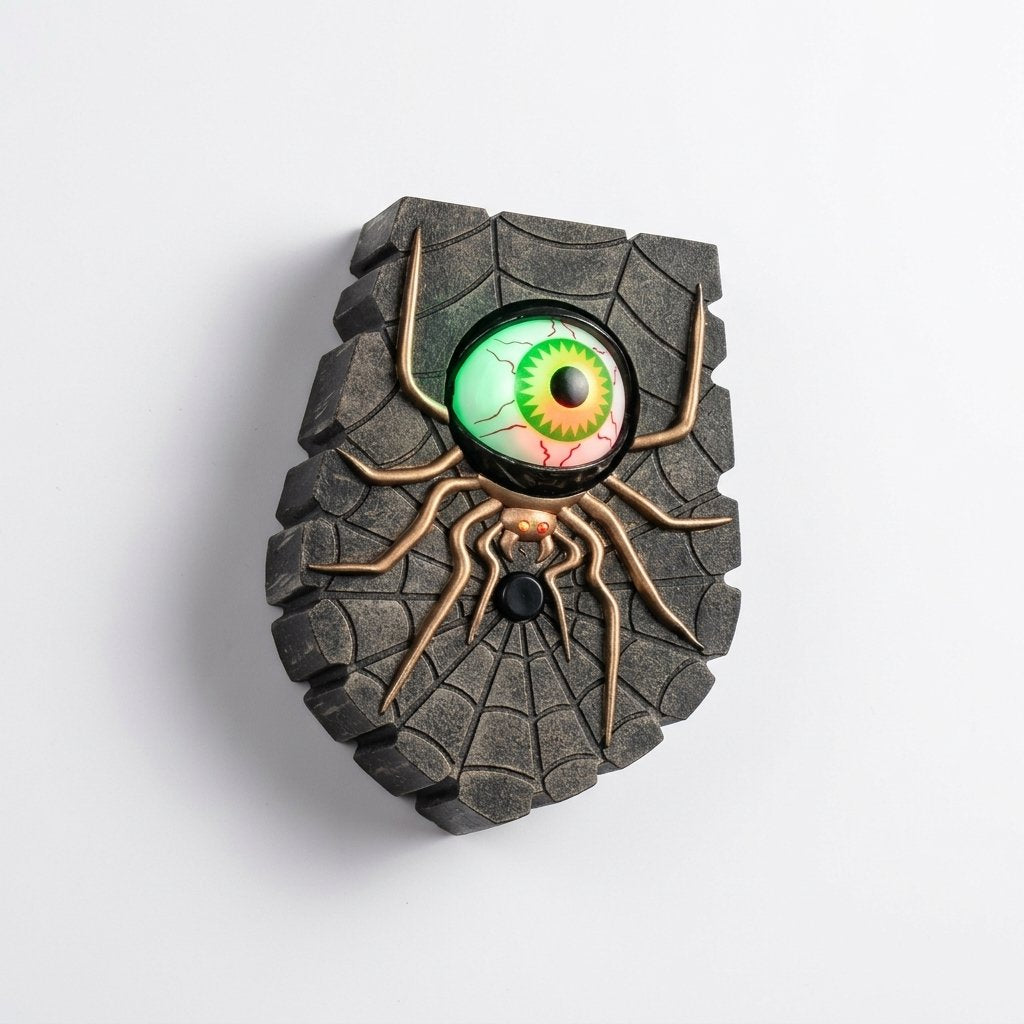 Halloween Spider Doorbell Decoration with Illuminated Blinking Eye, Battery Powered