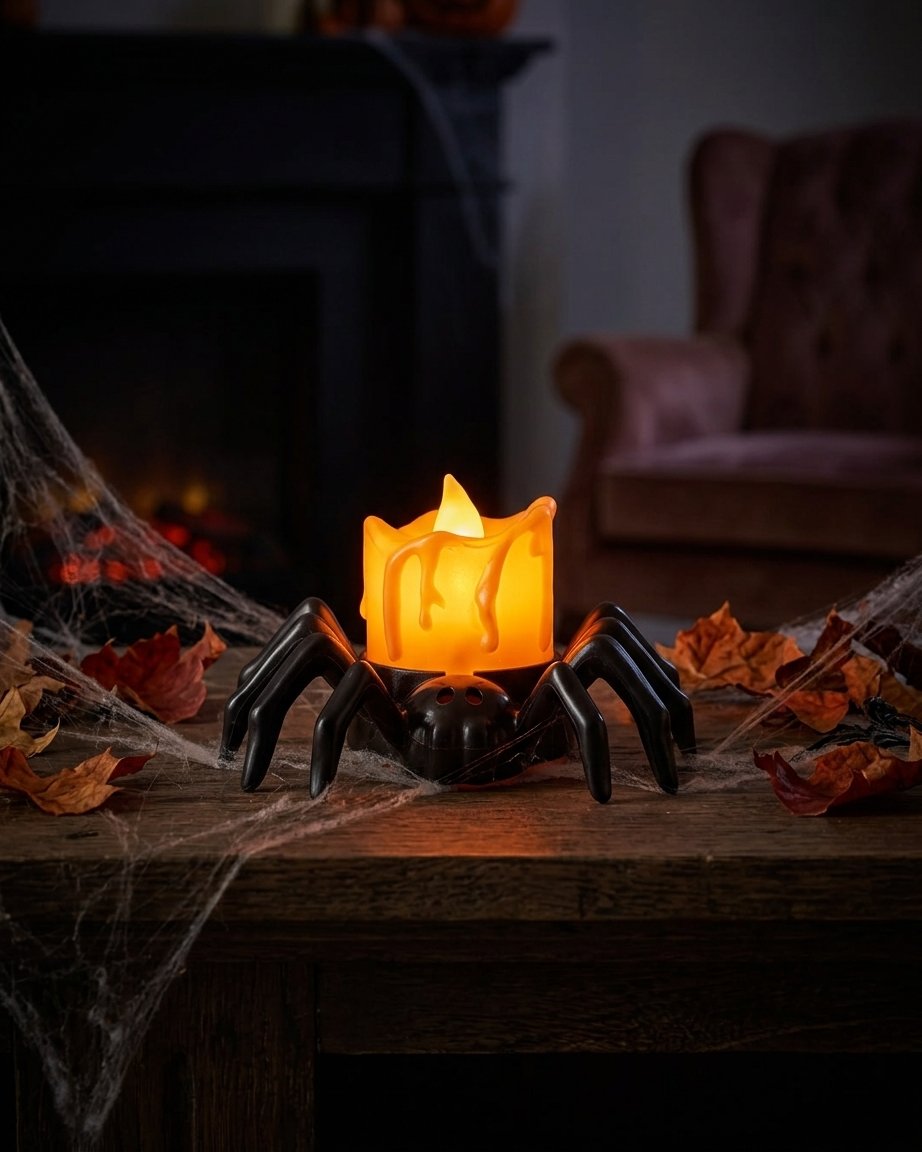 Halloween Spider LED Candle with Flickering Flameless Glow