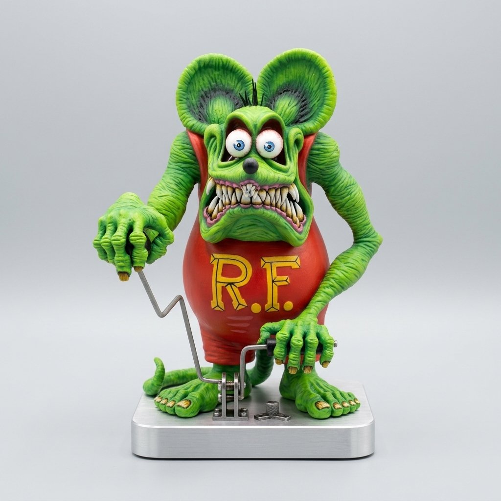 Hand-Painted Retro Hot Rod Monster Collectible Figure on Car Base