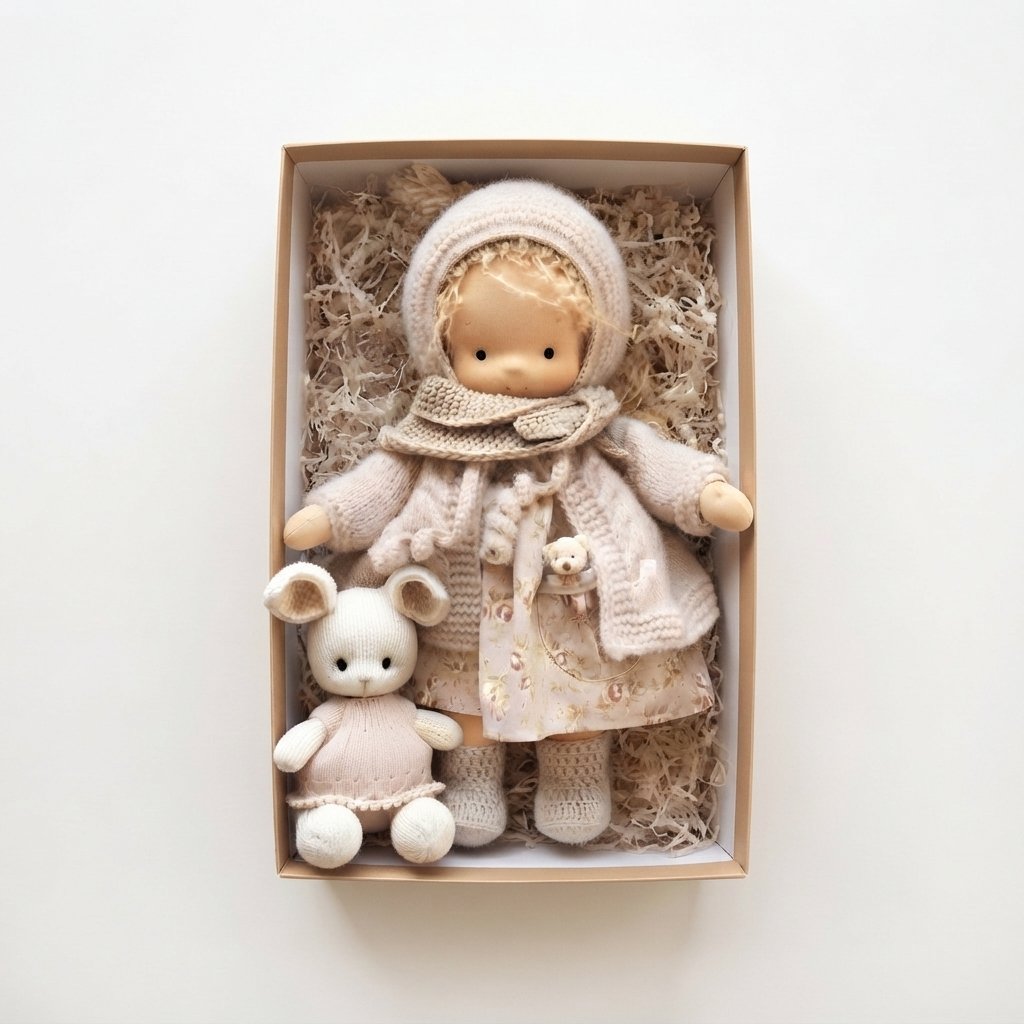 Handmade Cloth Doll & Stuffed Animal Gift Set