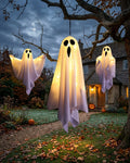 Hanging LED Ghost Halloween Decorations, Set of 3