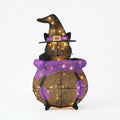 Illuminated Cauldron Cat Outdoor LED Halloween Figure with Witch Hat