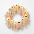 Illuminated Halloween Ghost Wreath with LED Figures for Door or Wall Display
