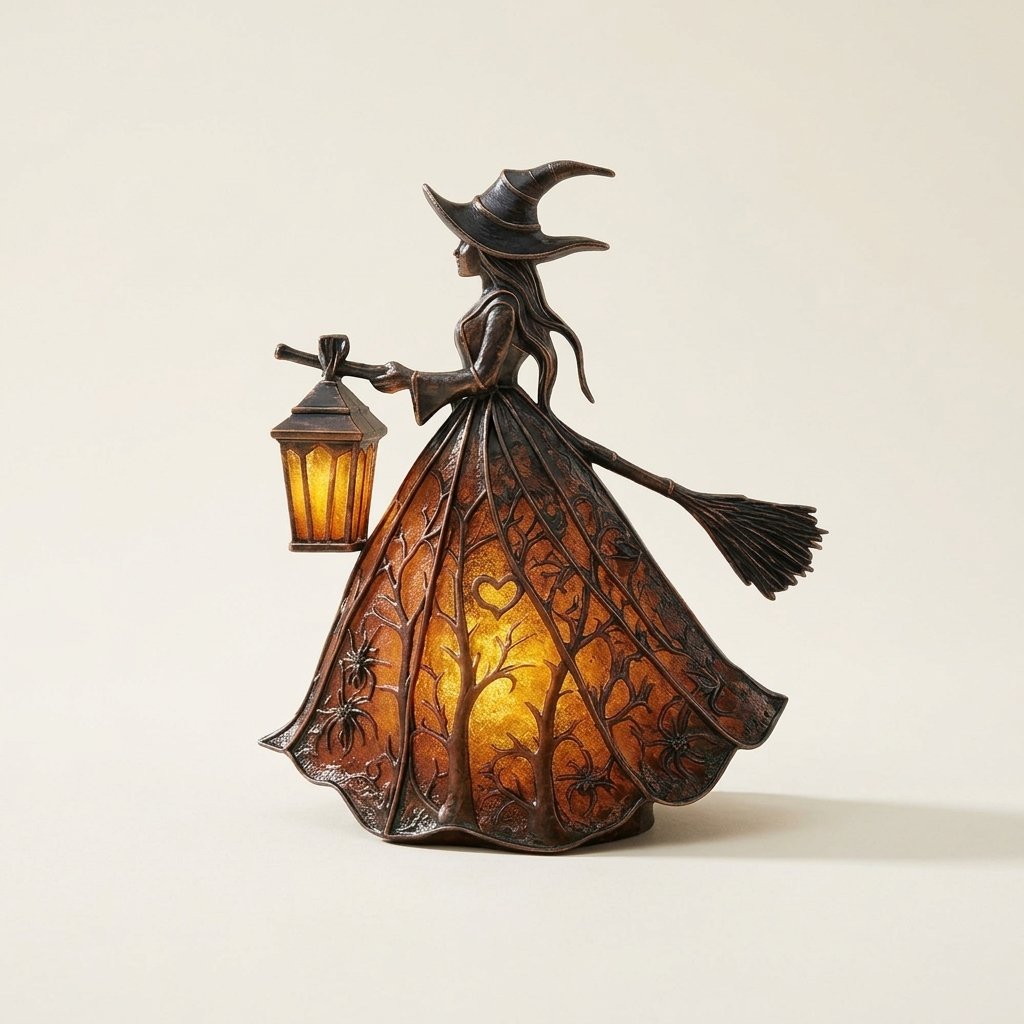 Illuminated Witch Figurine Halloween Lantern with LED Glow