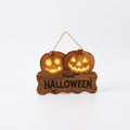 Illuminated Wooden Halloween Hanging Sign with Glowing Jack-o'-Lantern Pumpkin Faces