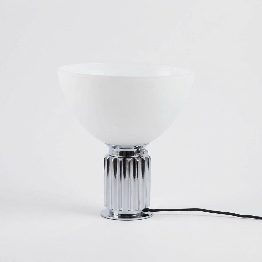 Italian-Style Table Lamp with Fluted Metal Base and Glass Shade