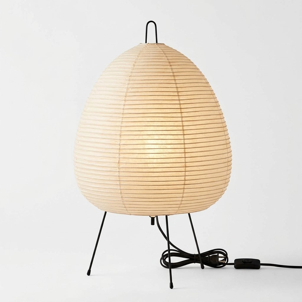 Japanese-style rice paper lantern table lamp with tripod stand