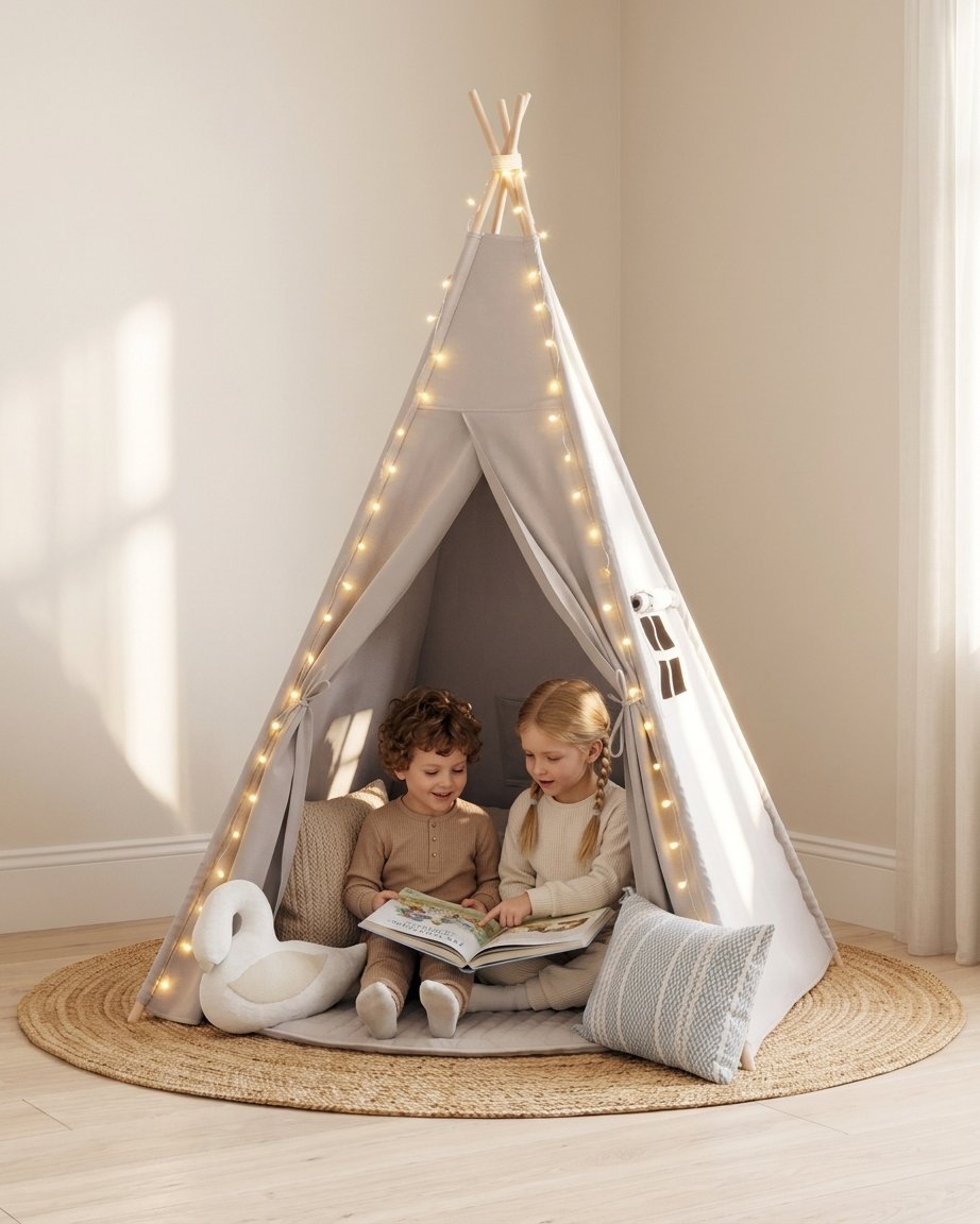 Kids Cotton Canvas Teepee in Grey