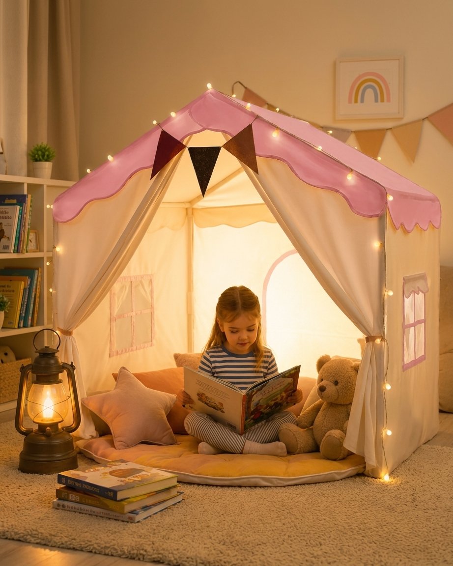 Kids Play Tent with Padded Mat & Lights