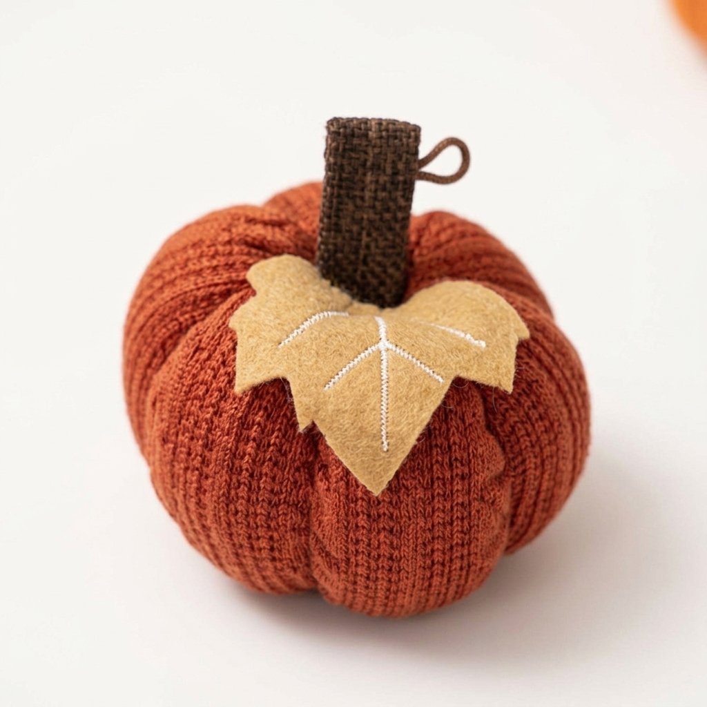 Knitted Pumpkin Decoration Set – 3 Handcrafted Autumn Ornaments with Leaf Accents
