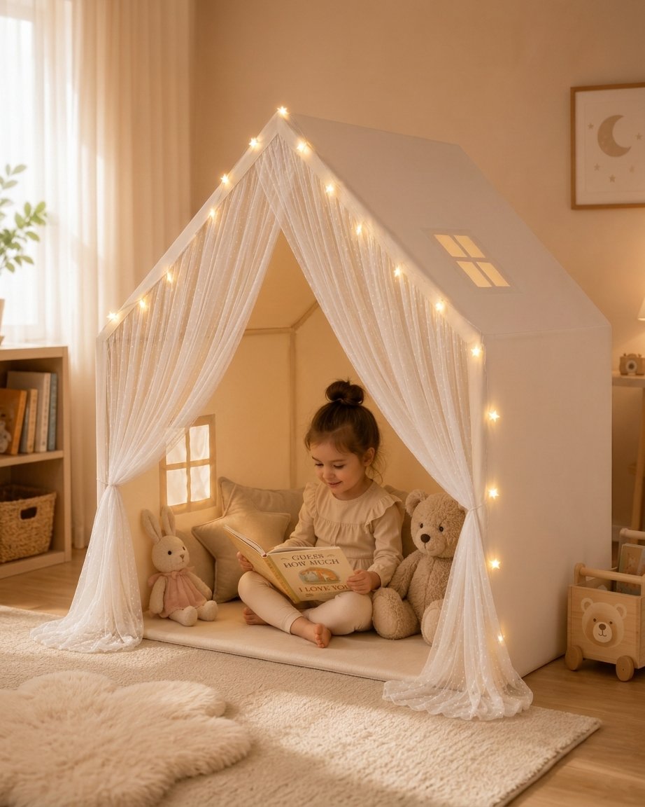 Lace Play Tent with String Lights