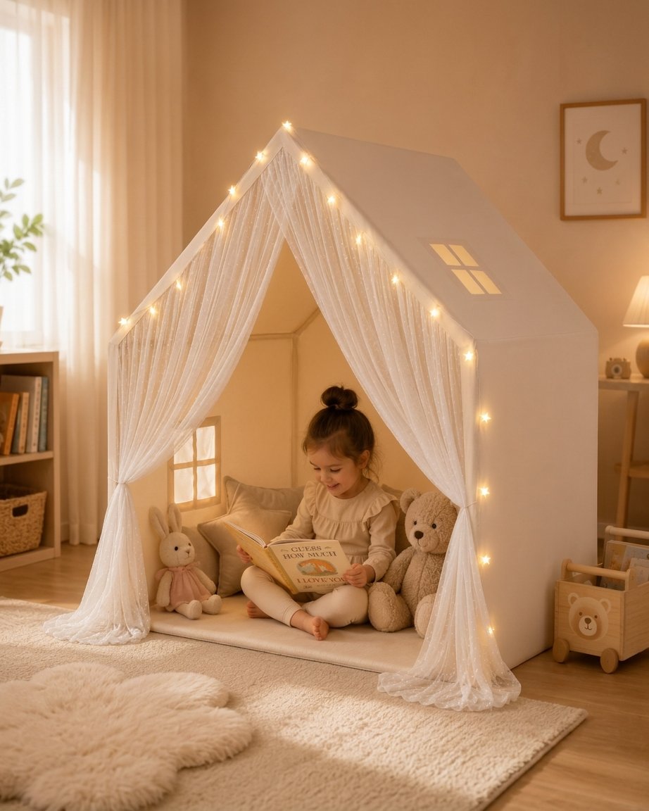 Lace Play Tent with Warm String Lights