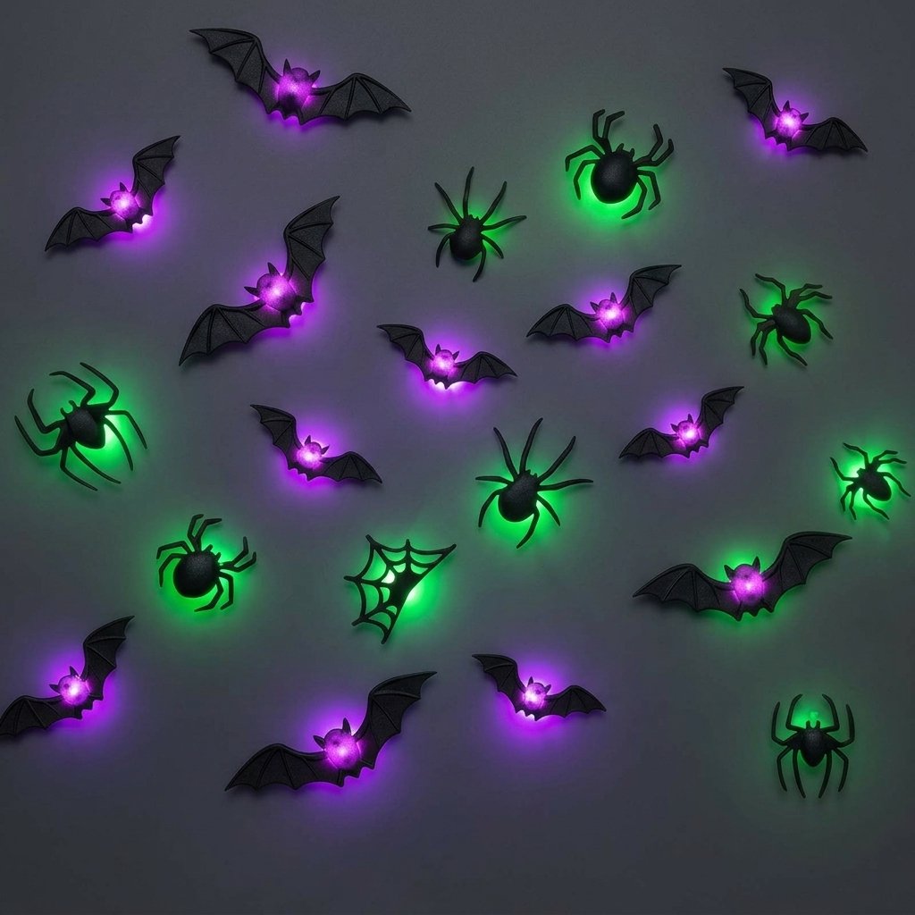 LED Halloween Wall Stickers with Glowing Bat and Spider Silhouettes for Indoor and Outdoor Decoration