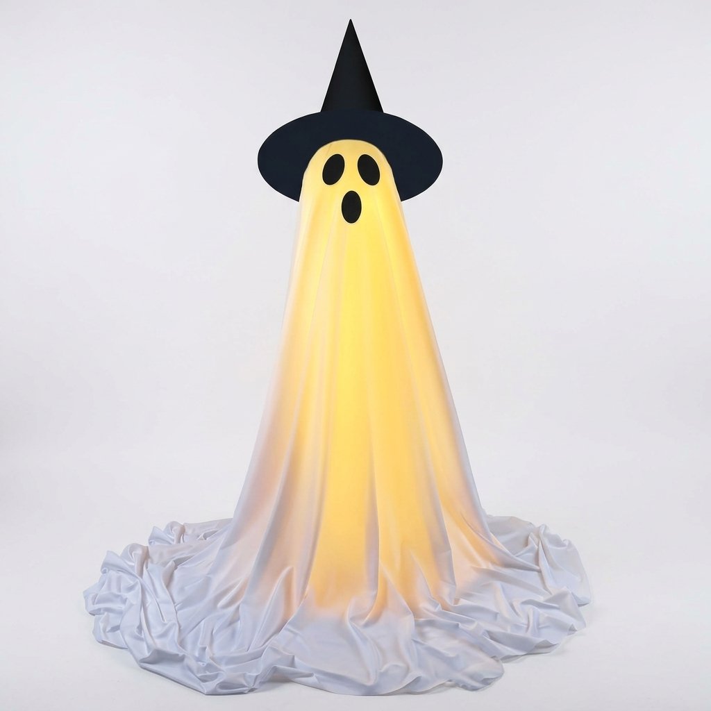 LED Light-Up Ghost Halloween Decoration with Witch Hat and Wireless Remote, 50 in, Set of 1 or 2