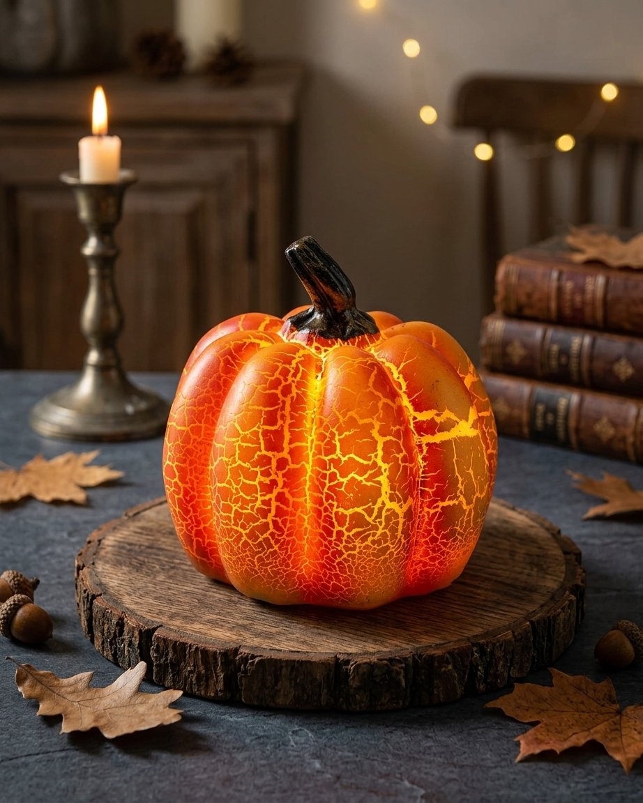 LED Resin Pumpkin Lantern with Crackled Glow Finish