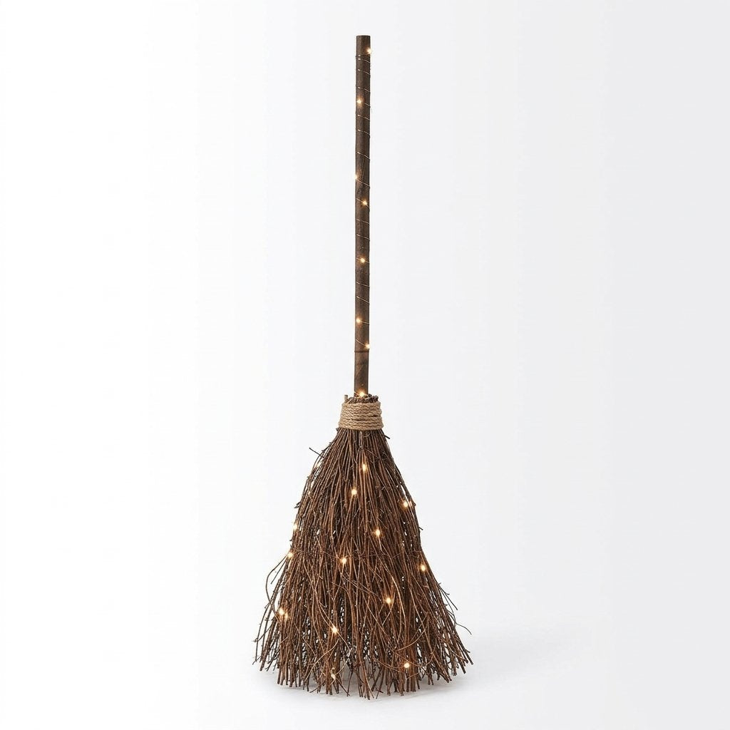 Light-Up Witch's Broom Halloween Decoration with Warm White Micro Lights