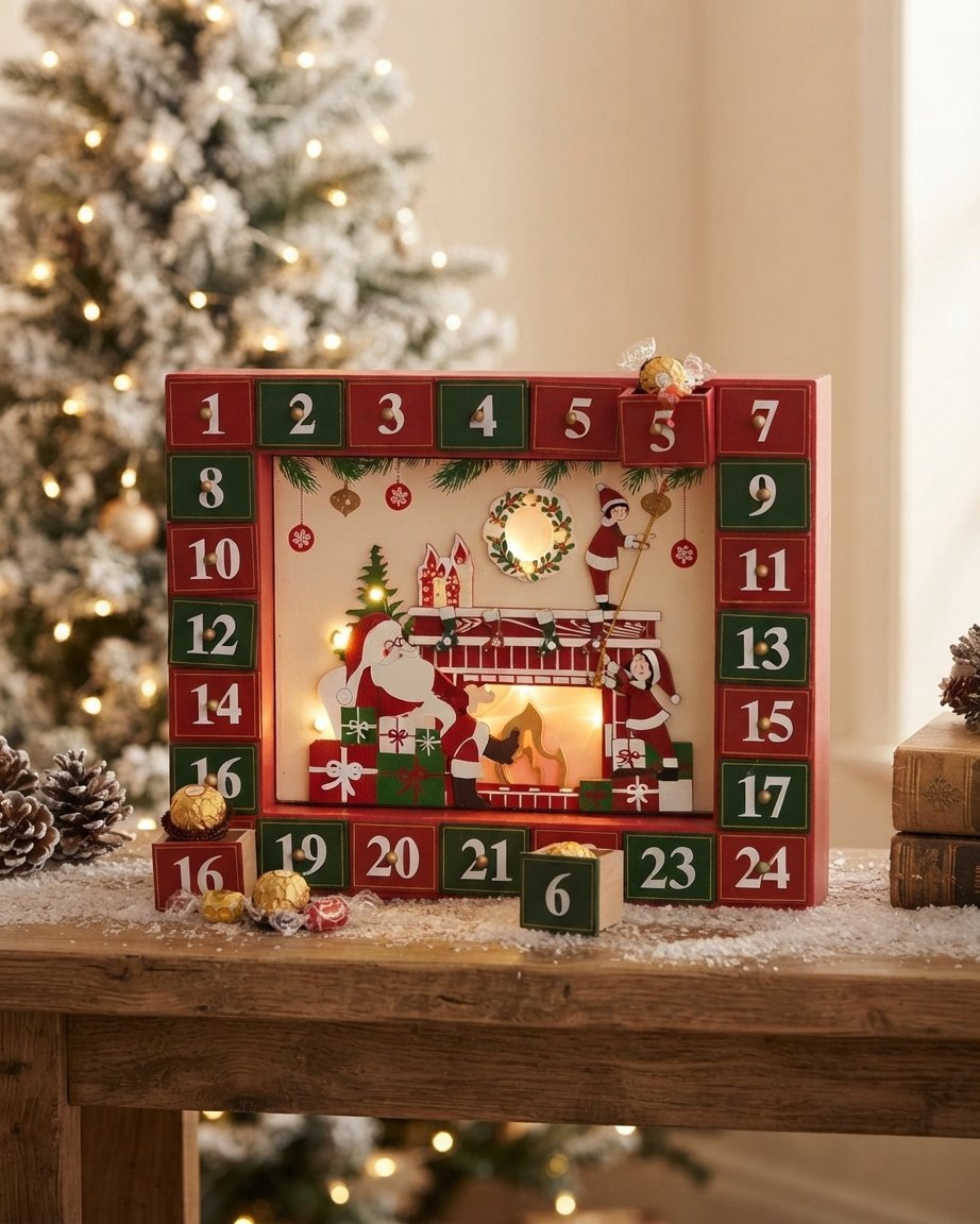 Light-Up Wooden Advent Calendar, 24 Drawers