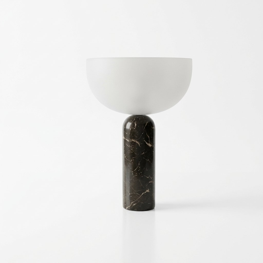 Marble base mushroom table lamp with frosted glass shade