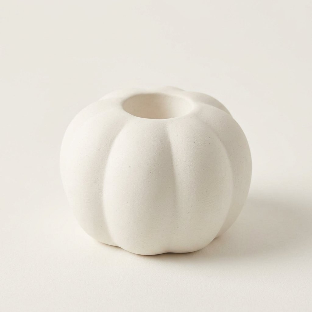 Matte White Ceramic Pumpkin Taper Candle Holders – Set of 2
