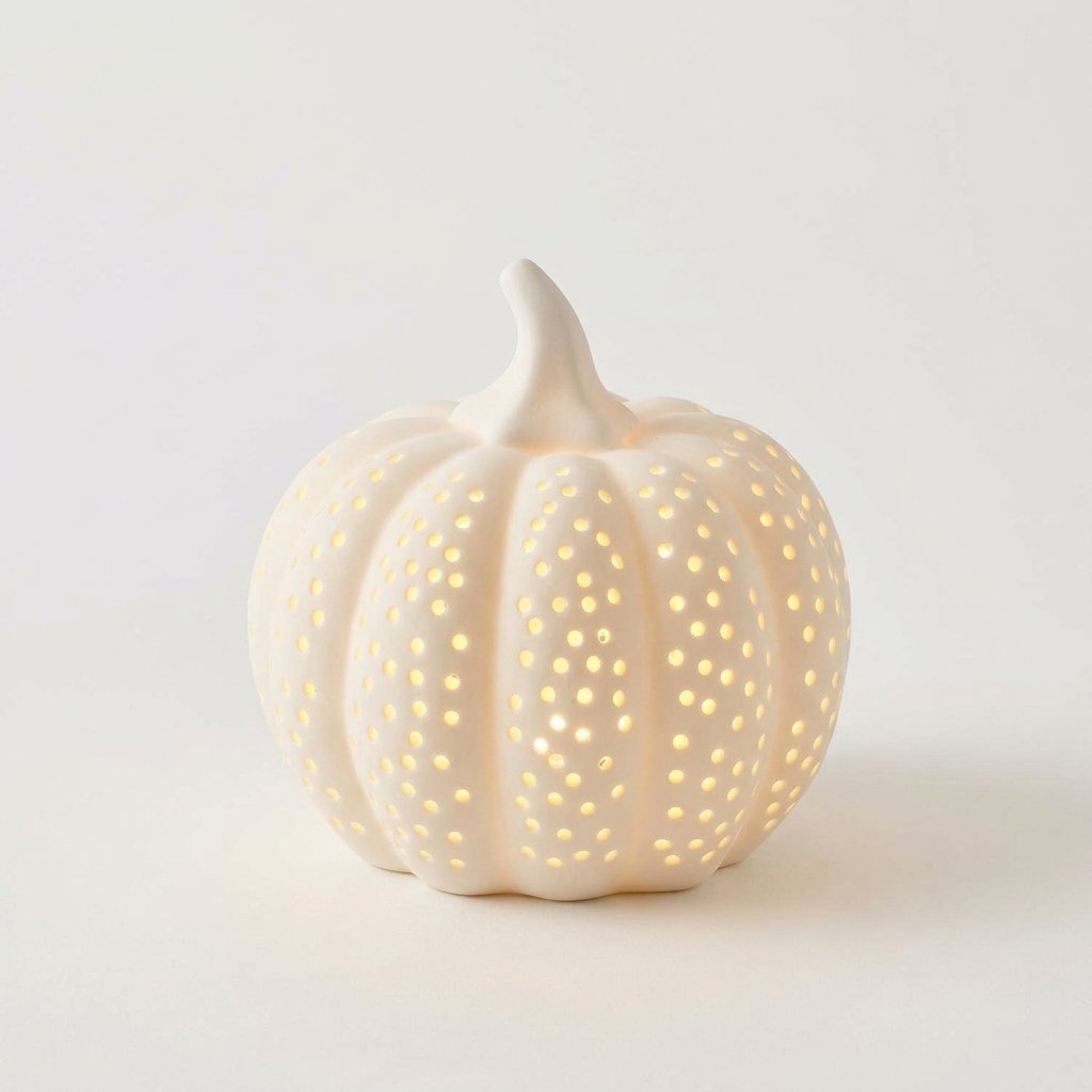 Matte White Porcelain LED Pumpkin Light Decoration