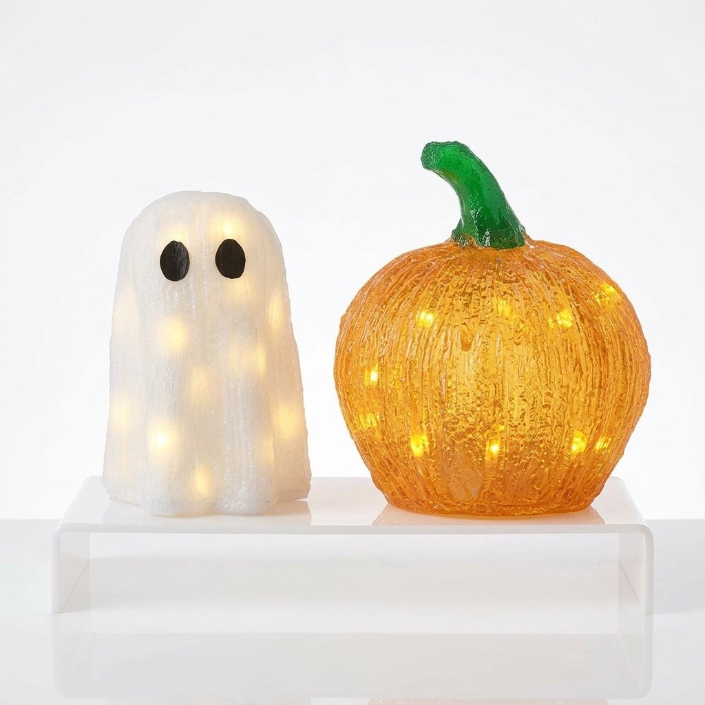 Mini Ghost and Pumpkin Light-Up Halloween Decorations with Warm White LEDs