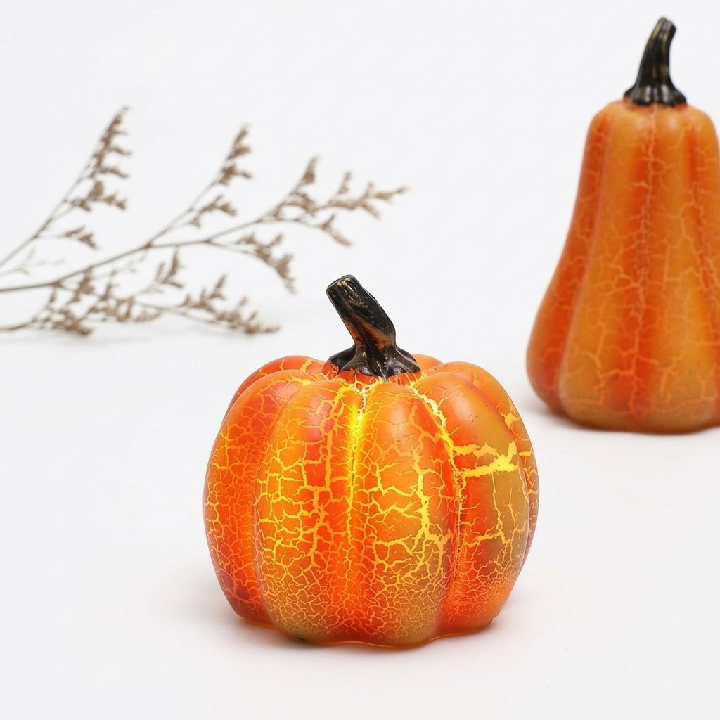 Miniature LED Pumpkin Lanterns with Crackle Finish and Warm Glow – Battery Operated