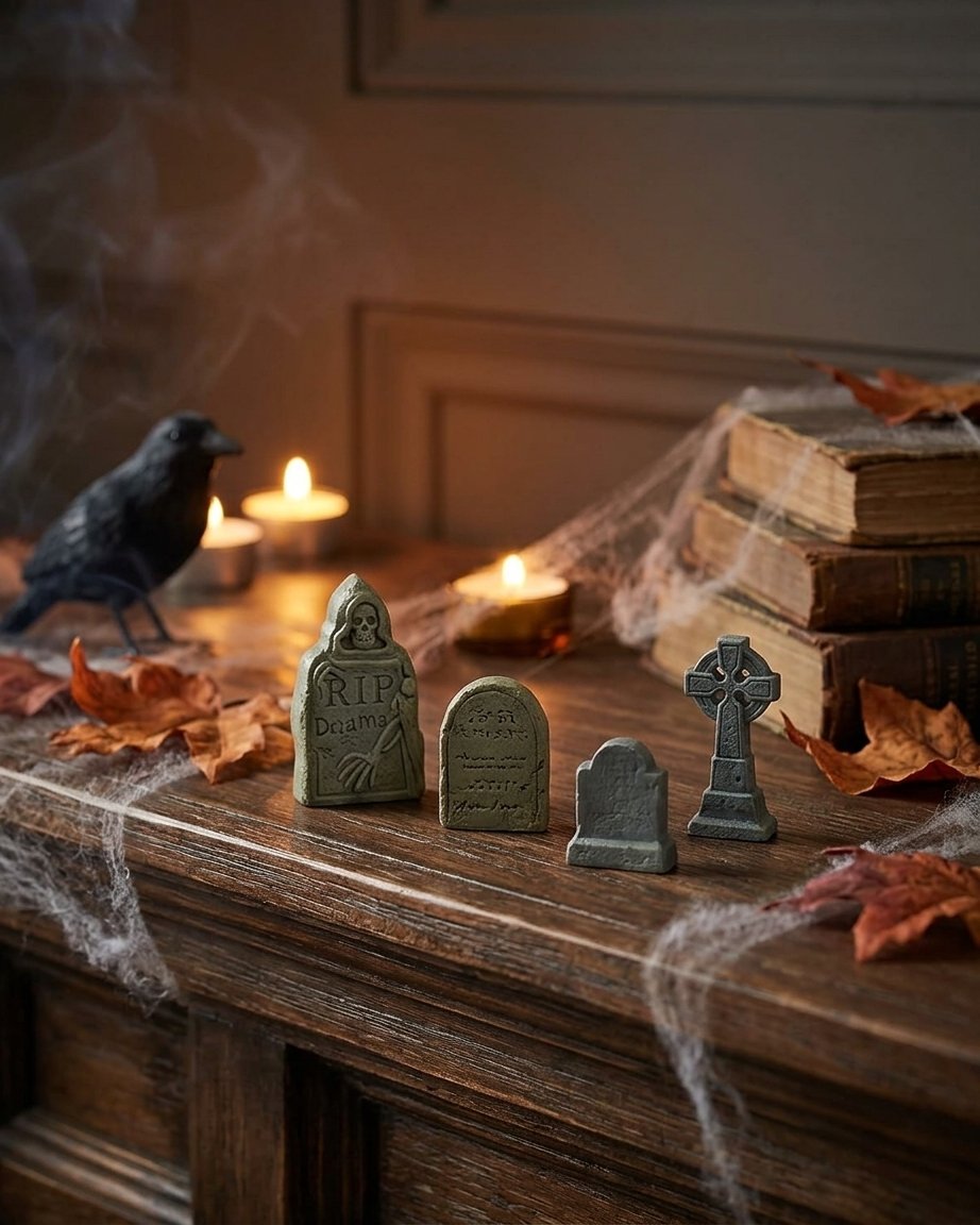 Miniature Tombstone Set, 4-Piece Resin Graveyard Décor