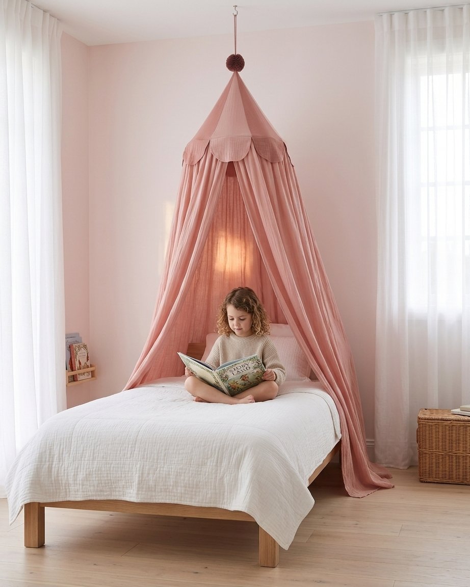 Muslin Bed Canopy with Storage Hood