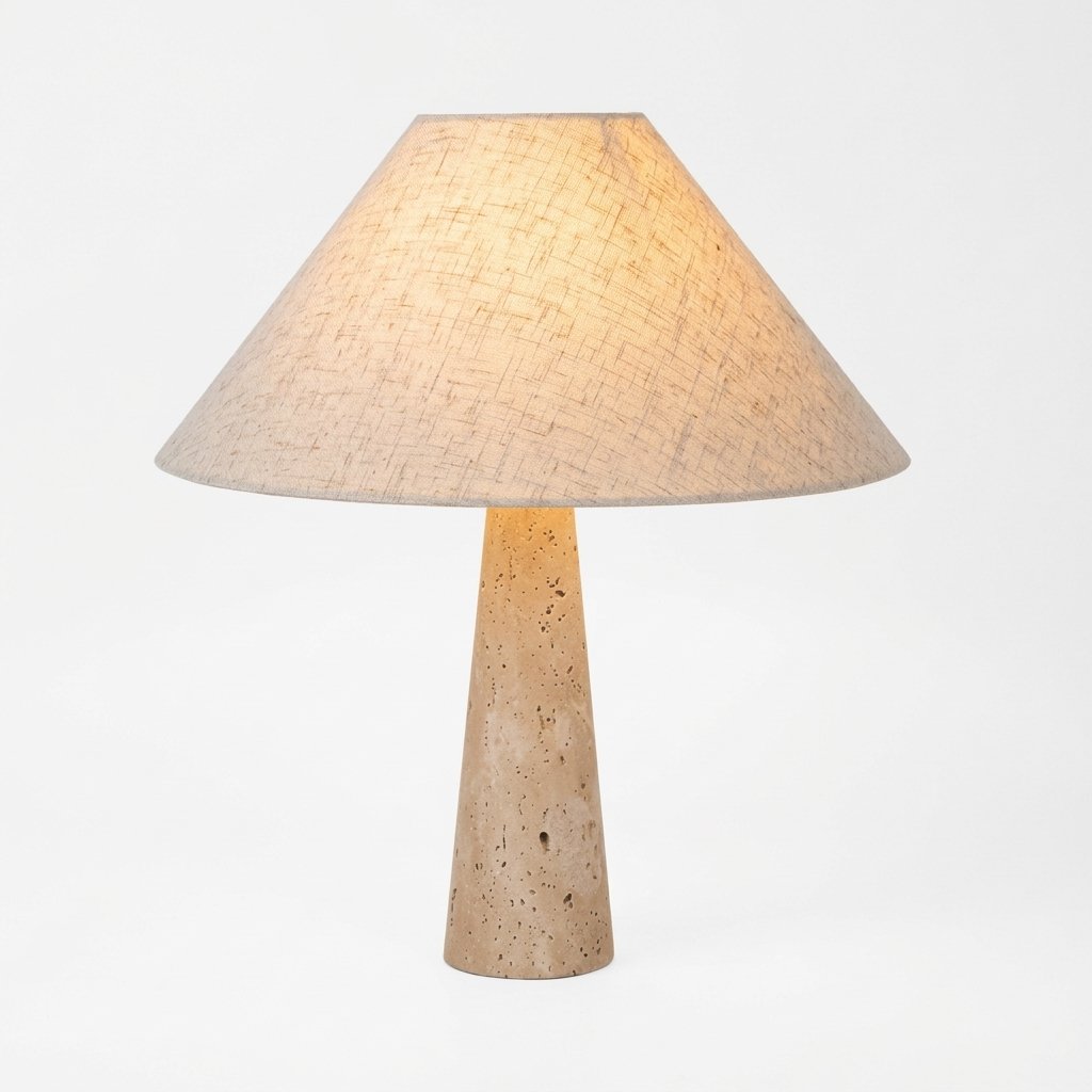 Nordic Travertine Cone Base Table Lamp with Linen Shade