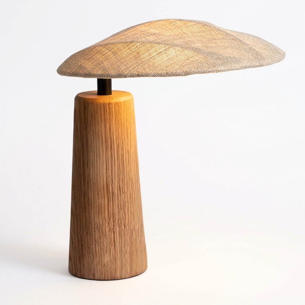 Oval Wabi-Sabi Table Lamp with Solid Wood Base and Fabric Shade