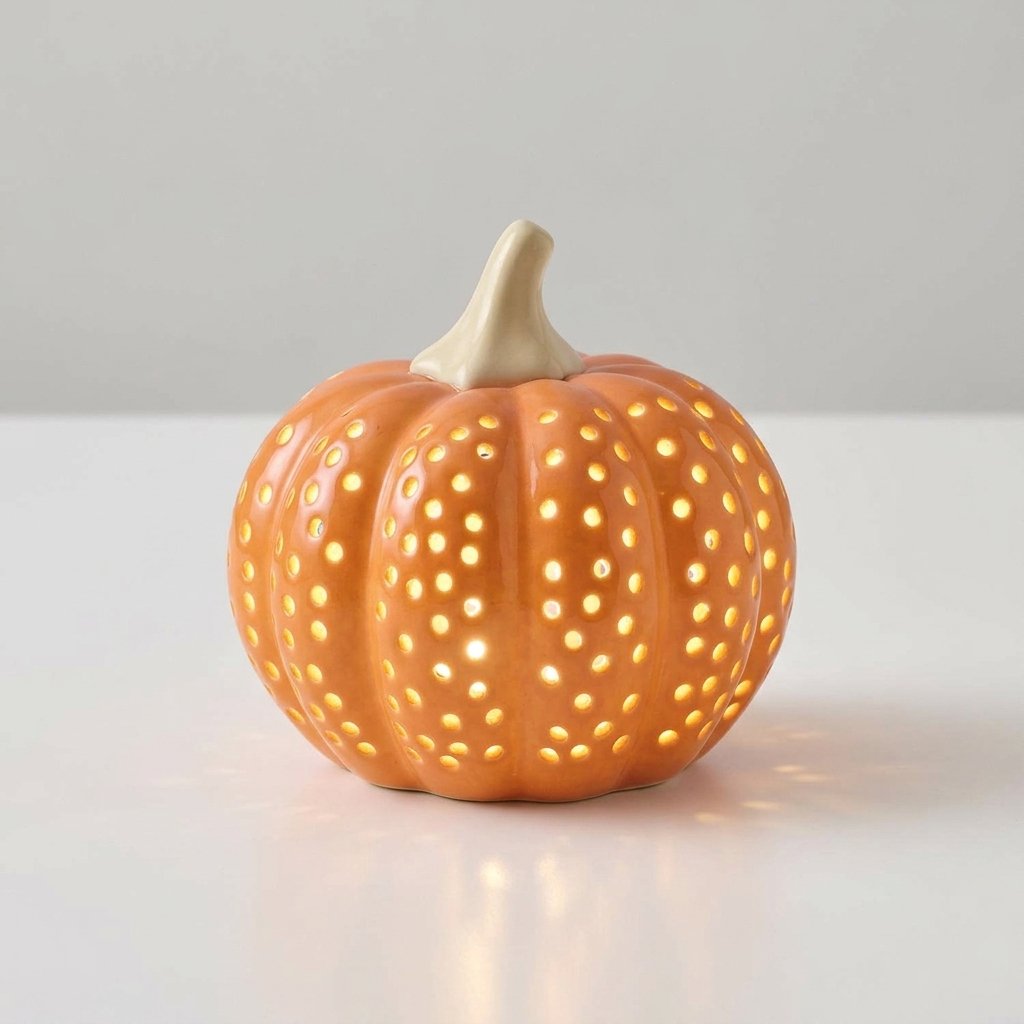 Painted Porcelain LED Pumpkin Decoration with Warm White Light