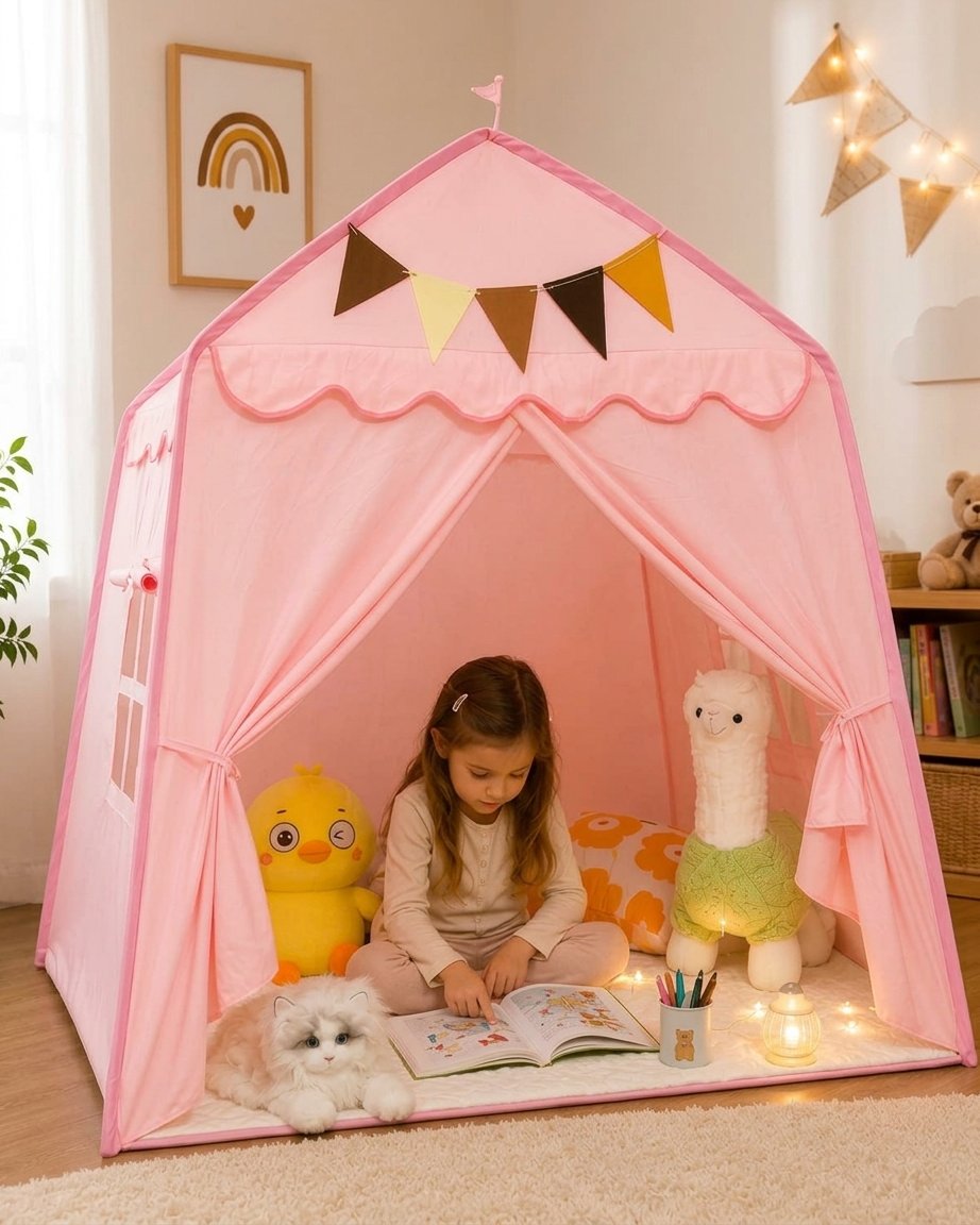 Pink Kids Play Tent with Canopy