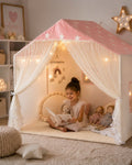 Pink Star Kids Play Tent with Mat & Lights