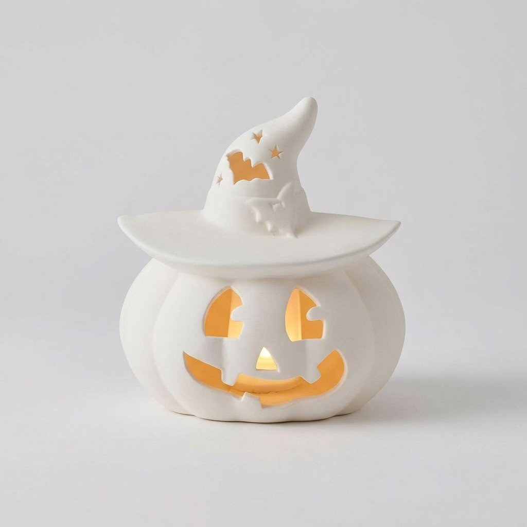 Porcelain LED Pumpkin Witch Lantern with 6-Hour Timer