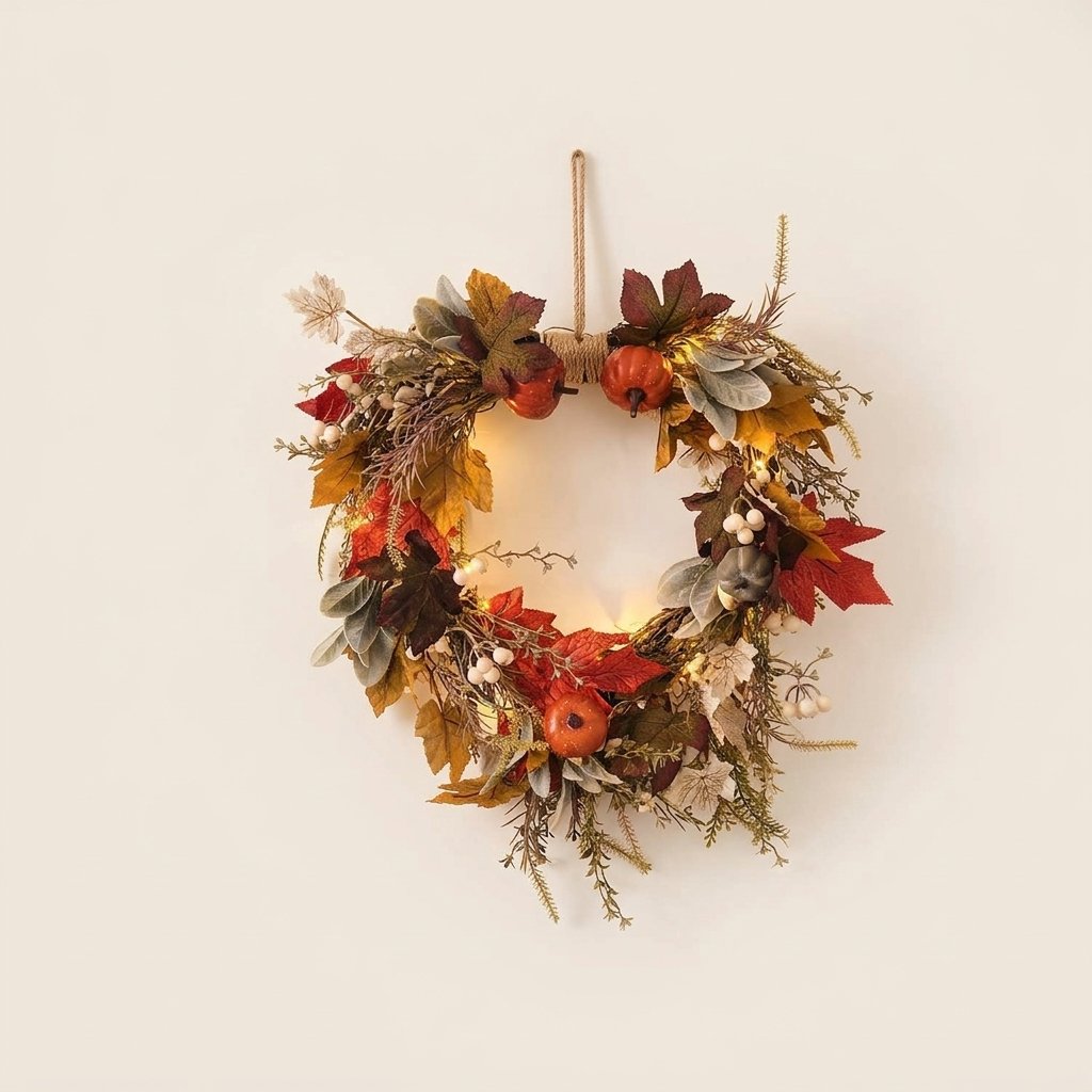Pre-Lit Pumpkin Lane Autumn Wreath and Garland with LED Lights