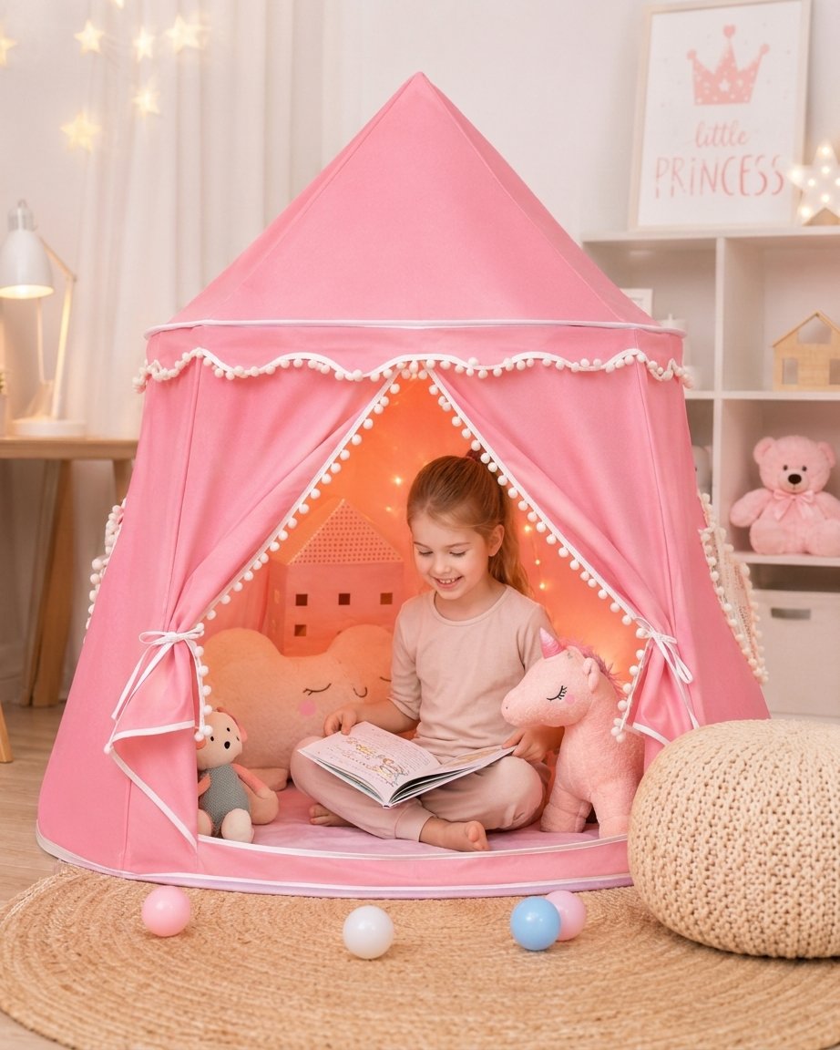 Princess Castle Play Tent with Pom-Pom Trim