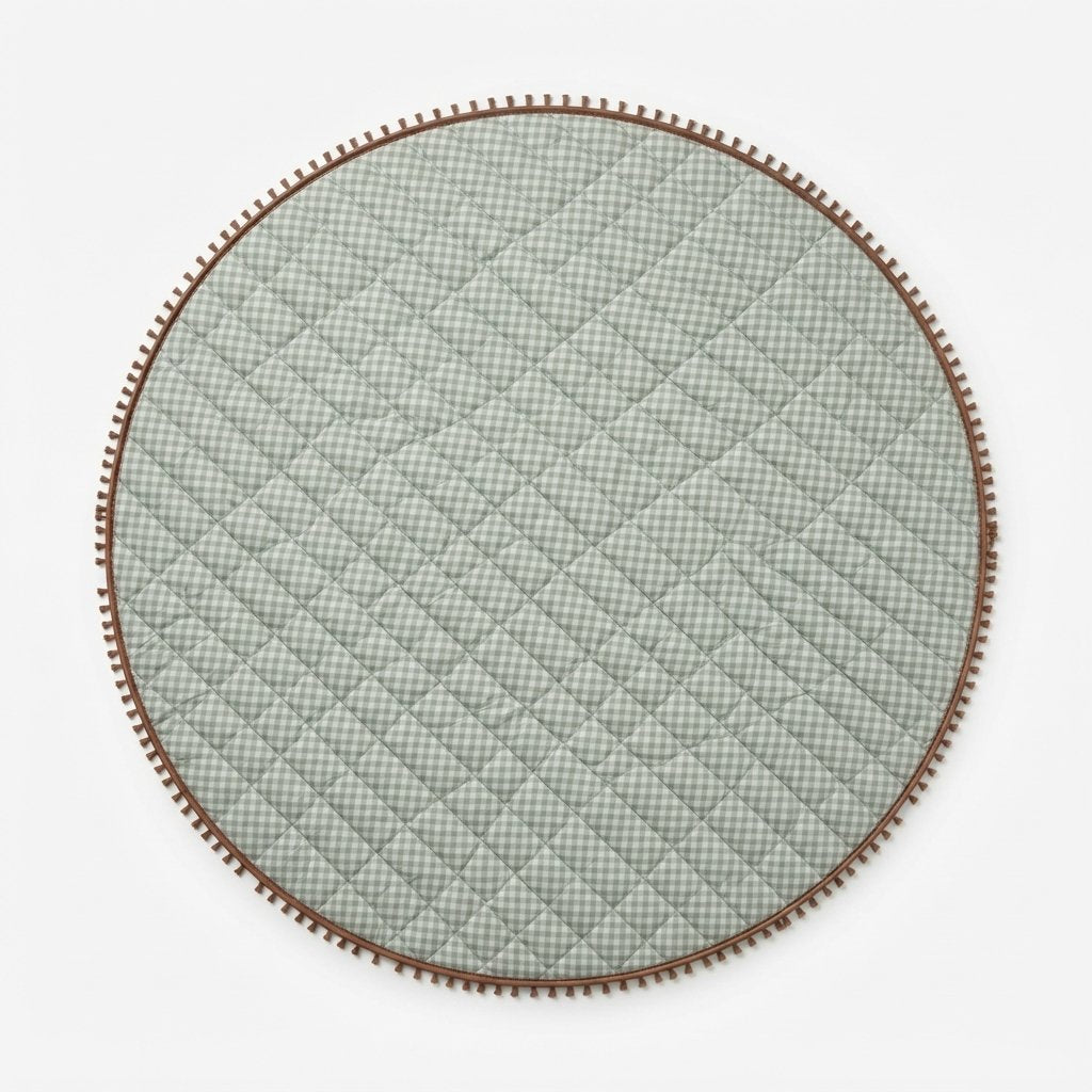 Quilted Cotton Round Play Mat, Sage Gingham
