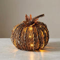 Rattan LED Light-Up Pumpkin with Autumn Leaf Detail