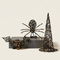 Rattan Spider, Bat and Witches' Hat LED Halloween Decoration Set with Warm White Lights