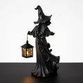 Resin Witch Figurine with Spider Web Lantern – Halloween Home Decoration
