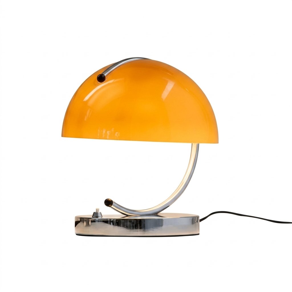 Retro Dome Table Lamp with C-Curve Chrome Base – Space Age Style