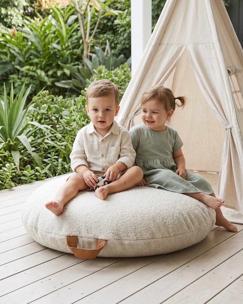 Round Teddy Boucle Floor Cushions, Oat
