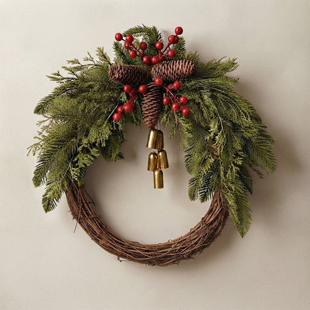 Rustic Christmas Wreath with Golden Bells