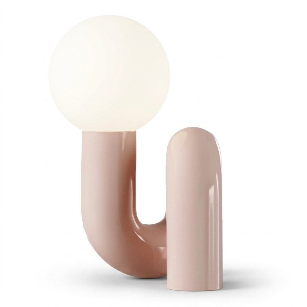 Sculptural Arch Table Lamp with Frosted Globe Shade