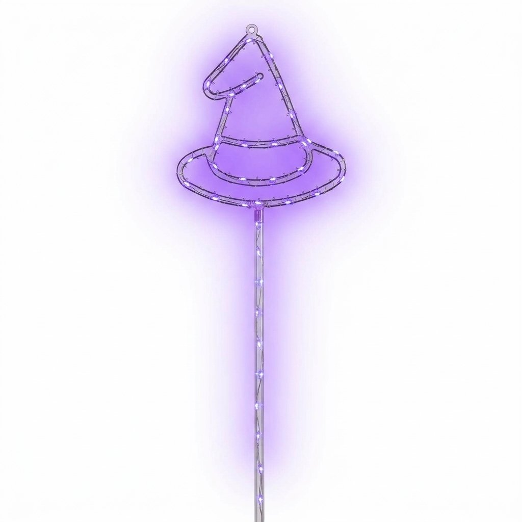 Set of 2 LED Witch Hat Halloween Garden Stake Lights with Timer