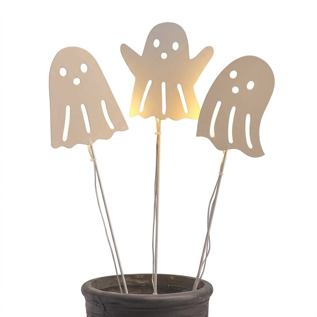 Set of 3 Backlit Ghost LED Halloween Garden Stake Lights