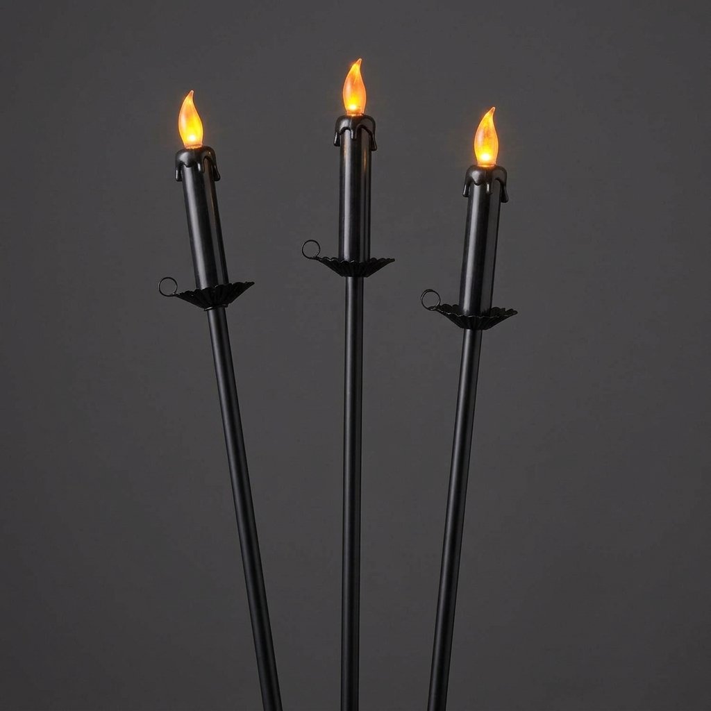 Set of 3 Halloween LED Candle Outdoor Stake Lights with Flickering Flame Effect