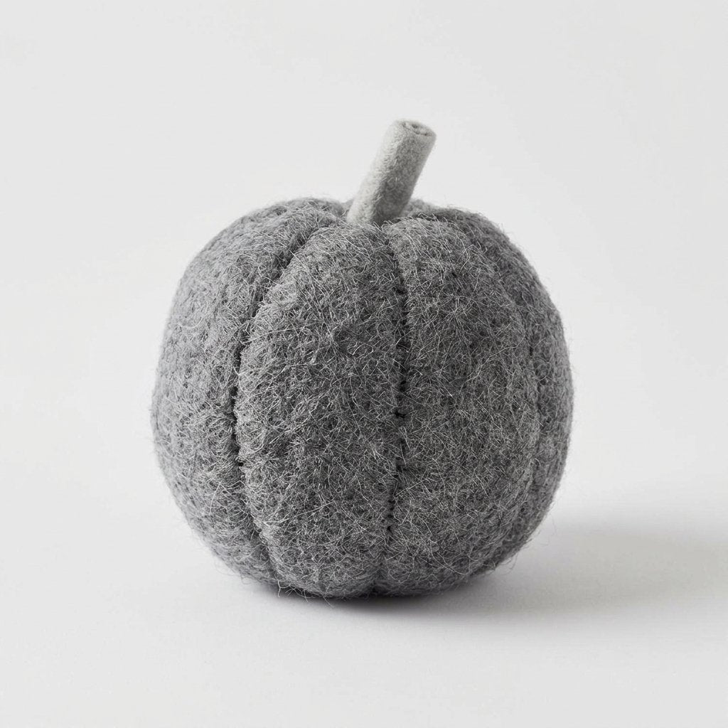 Set of 3 Handmade Felt Pumpkin Autumn Decorations in Grey and Cream