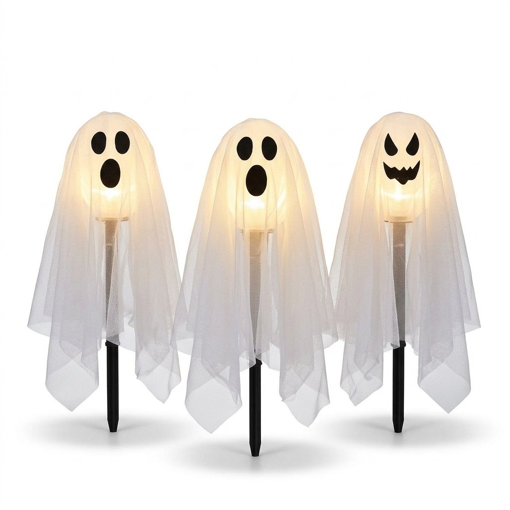 Set of 3 Illuminated Ghost Garden Stake Lights