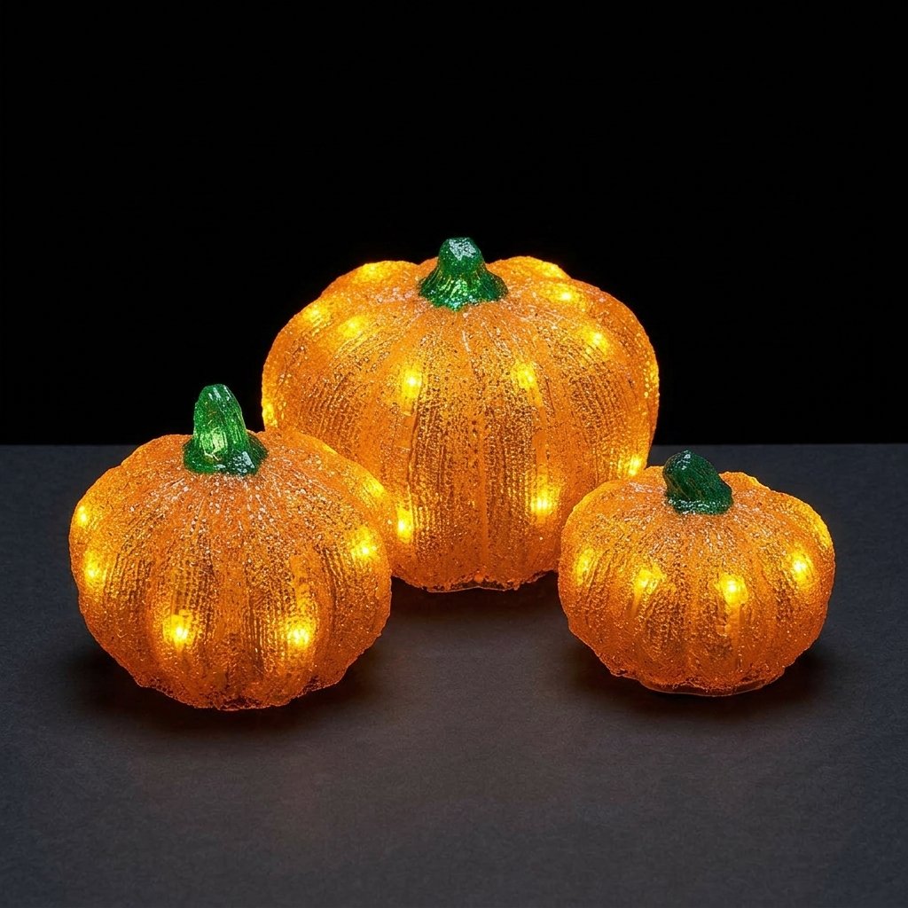 Set of 3 LED Light-Up Pumpkin Figures for Outdoor Halloween Decoration